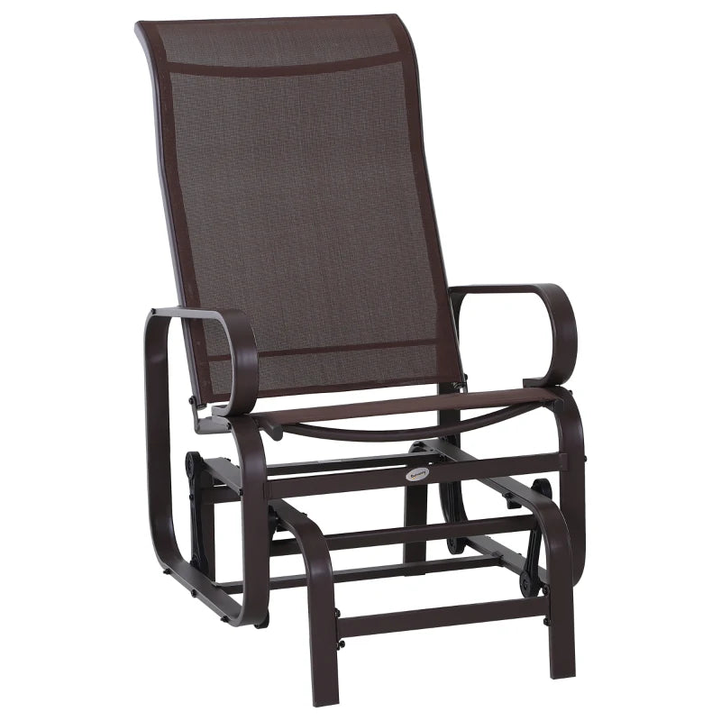 Patio Glider with Breathable Mesh Fabric, Outdoor Glider Chair, Garden Rocking Gliding Seat for Patio, Yard, Porch, Brown