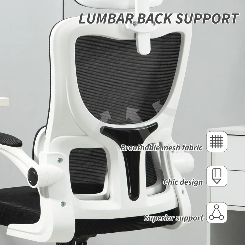 High Back Office Chair, Mesh Computer Desk Chair with Rotatable Headrest, Lumbar Back Support, Adjustable Height, Black