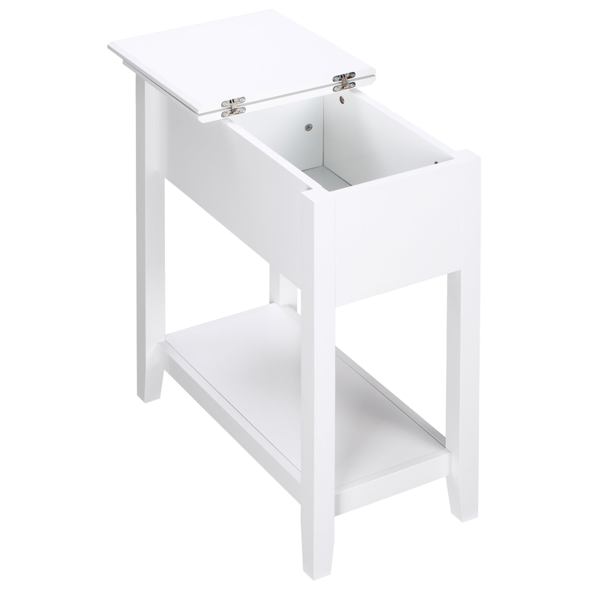 HOMCOM Flip-Top End Table: White with Storage Shelf & Cable Management for Bedrooms & Living Rooms