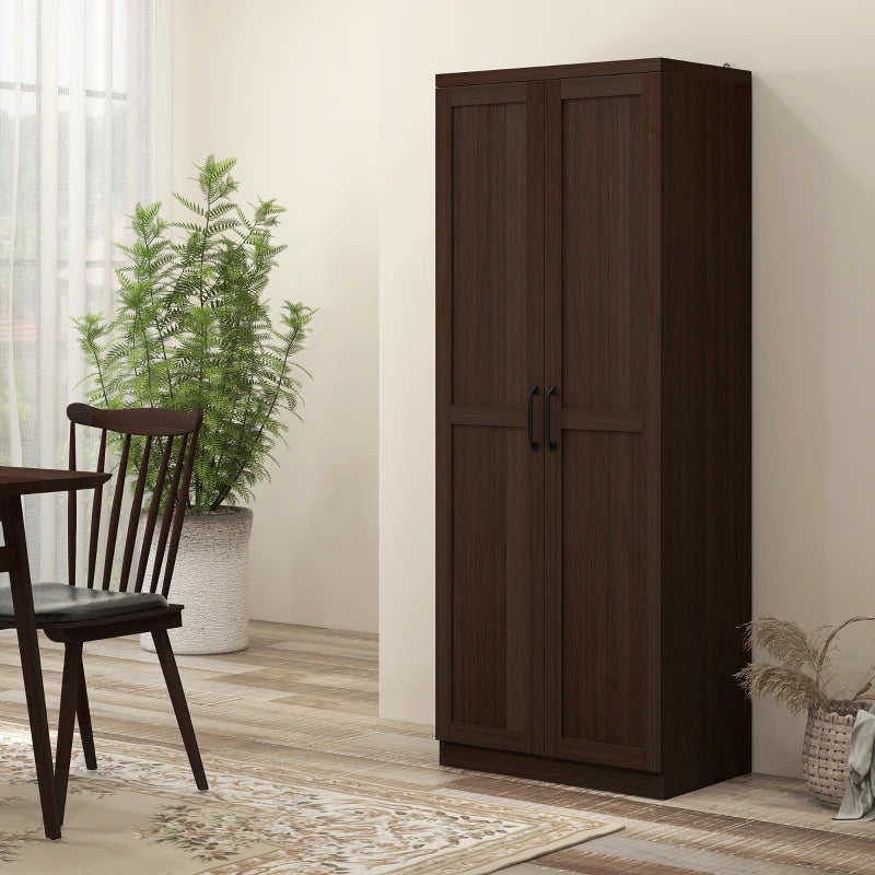 63" Kitchen Storage Cabinet, 5-tier Pantry Cabinet with Doors and Adjustable Shelves for Dining Room, Dark Brown