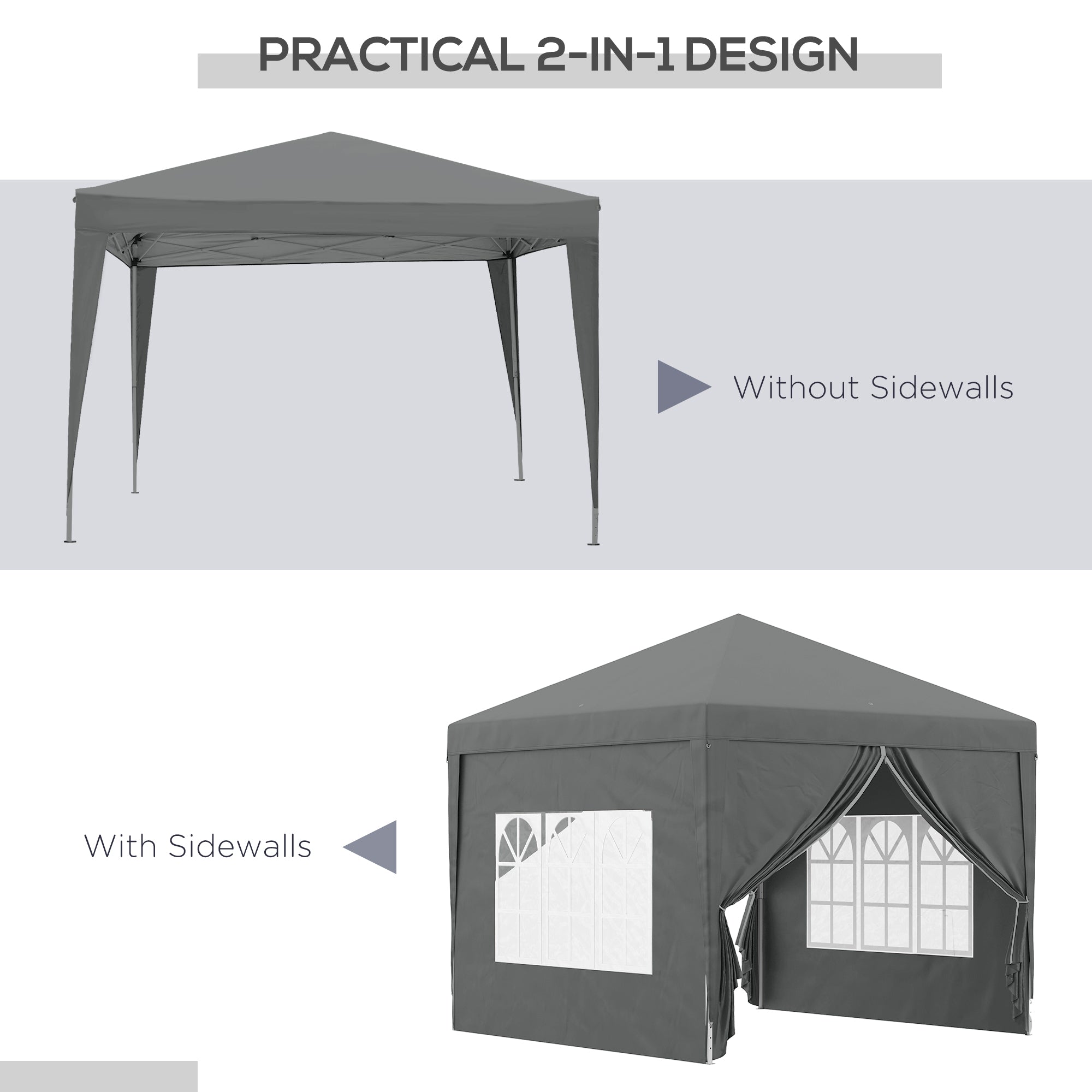 Outsunny 10'x10' Outdoor Pop Up Party Tent Wedding Gazebo Canopy with Carrying Bag (Dark Grey)