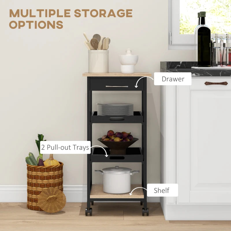 Kitchen Island Rolling Trolley Utility Serving Cart with Drawer Black