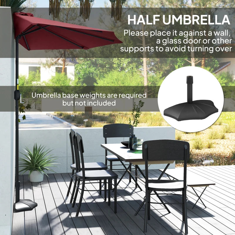 9ft Half Round Umbrella Outdoor Patio Garden Balcony Parasol Window Sun Shade w/ 5 Ribs Wine Red