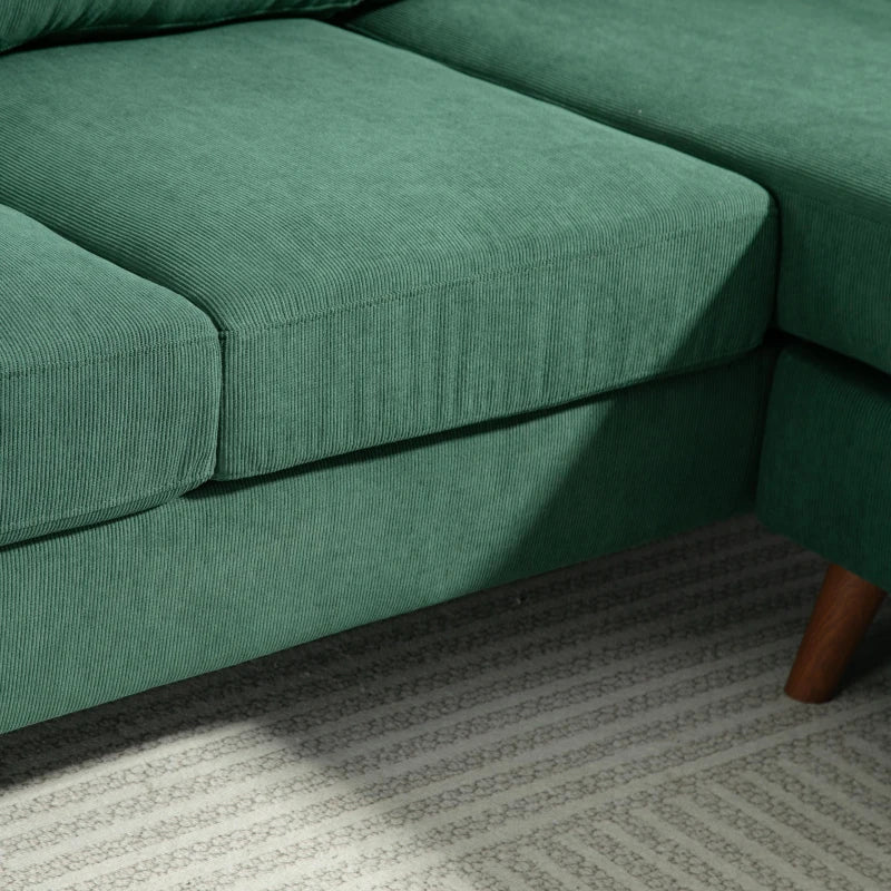 Sectional Sofa with Changeable Chaise Lounge, 3 Seat L-Shaped Sofa, Upholstered Couch for Small Space, Dark Green