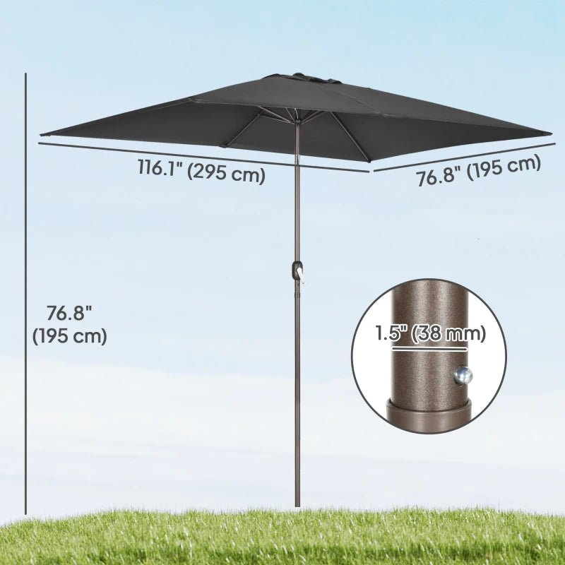 6.5x10ft Patio Umbrella, Rectangle Market Umbrella, Black