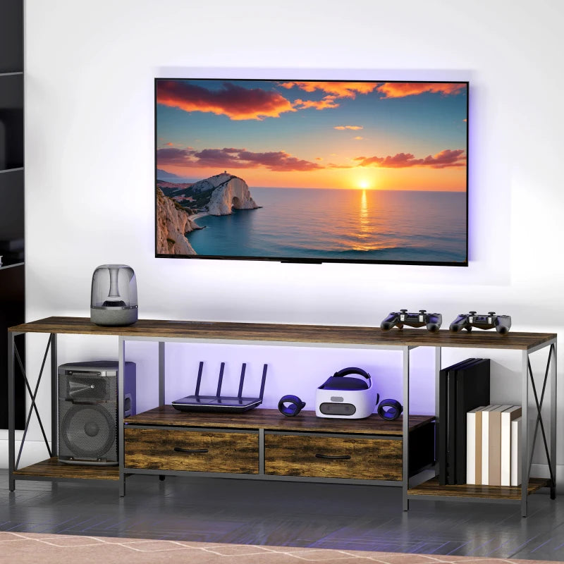 Industrial TV Stand for up to 60 Inch TV, TV Console with Charging Station and RGB LED Lights, Rustic Brown
