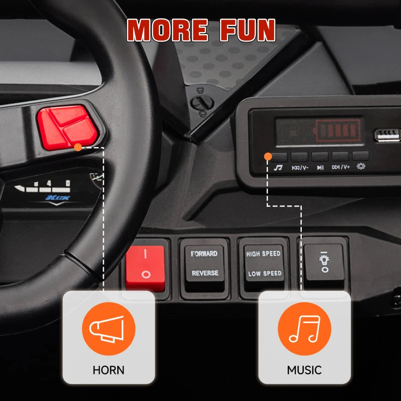 Qaba 2 Seater 24V 7AH Ride on Truck, Electric Car for Kids w/ Spring Suspension, Remote Lights, Horn, Music, White