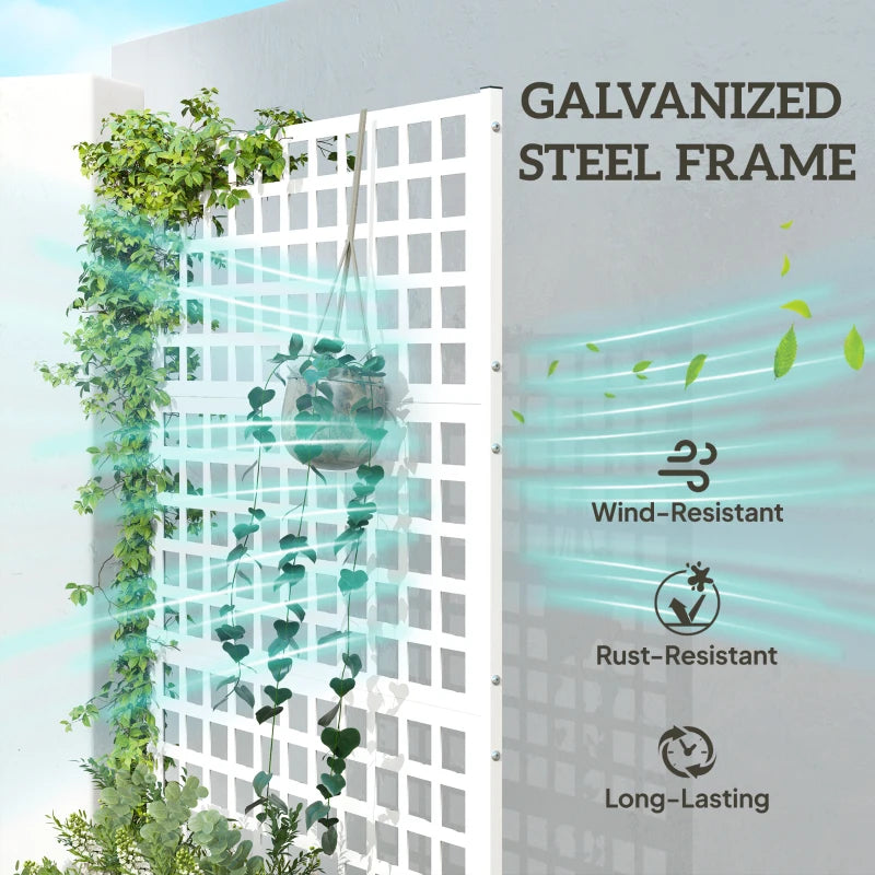 Galvanized Raised Garden Bed Planter Box with Trellis for Climbing Plants, Vegetable, Vines, 43" x 16" x 70", White