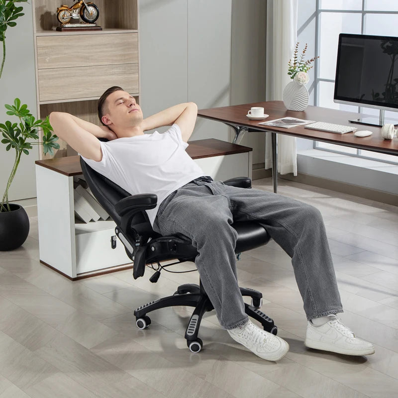 Reclining Massage Office Chair, Executive Office Chair with High Back, Swivel Wheels, Black