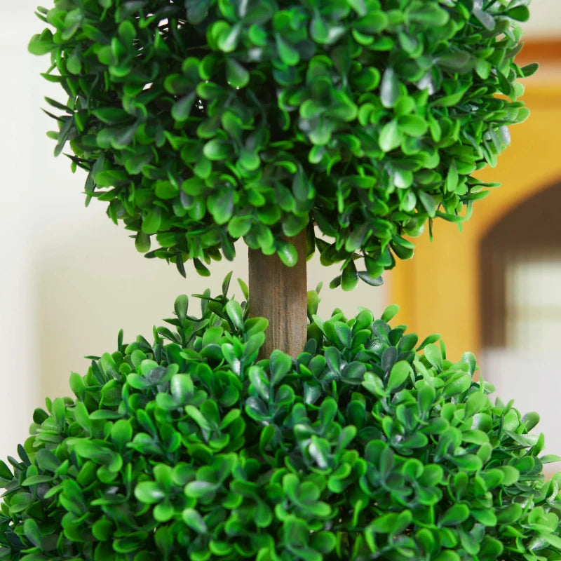 Artificial Boxwood Topiary Tree Set of 2, Faux Boxwood Ball Trees in Pot, Fake Plant for Indoor Outdoor Decor, Green