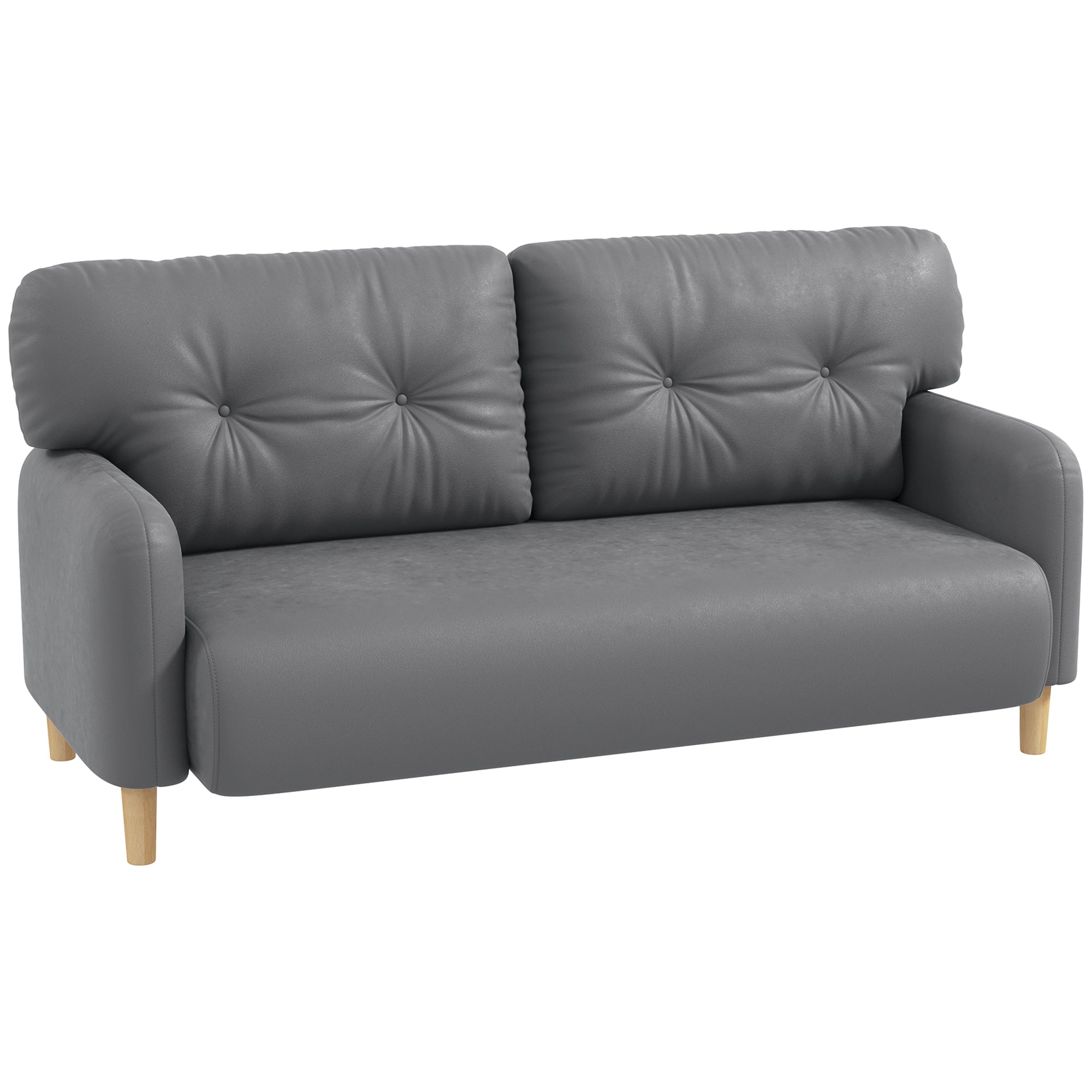 HOMCOM Loveseat Sofa 58" 2 Seat Modern Upholstered 2 Seater Couch Solid Wood Frame Grey Furniture