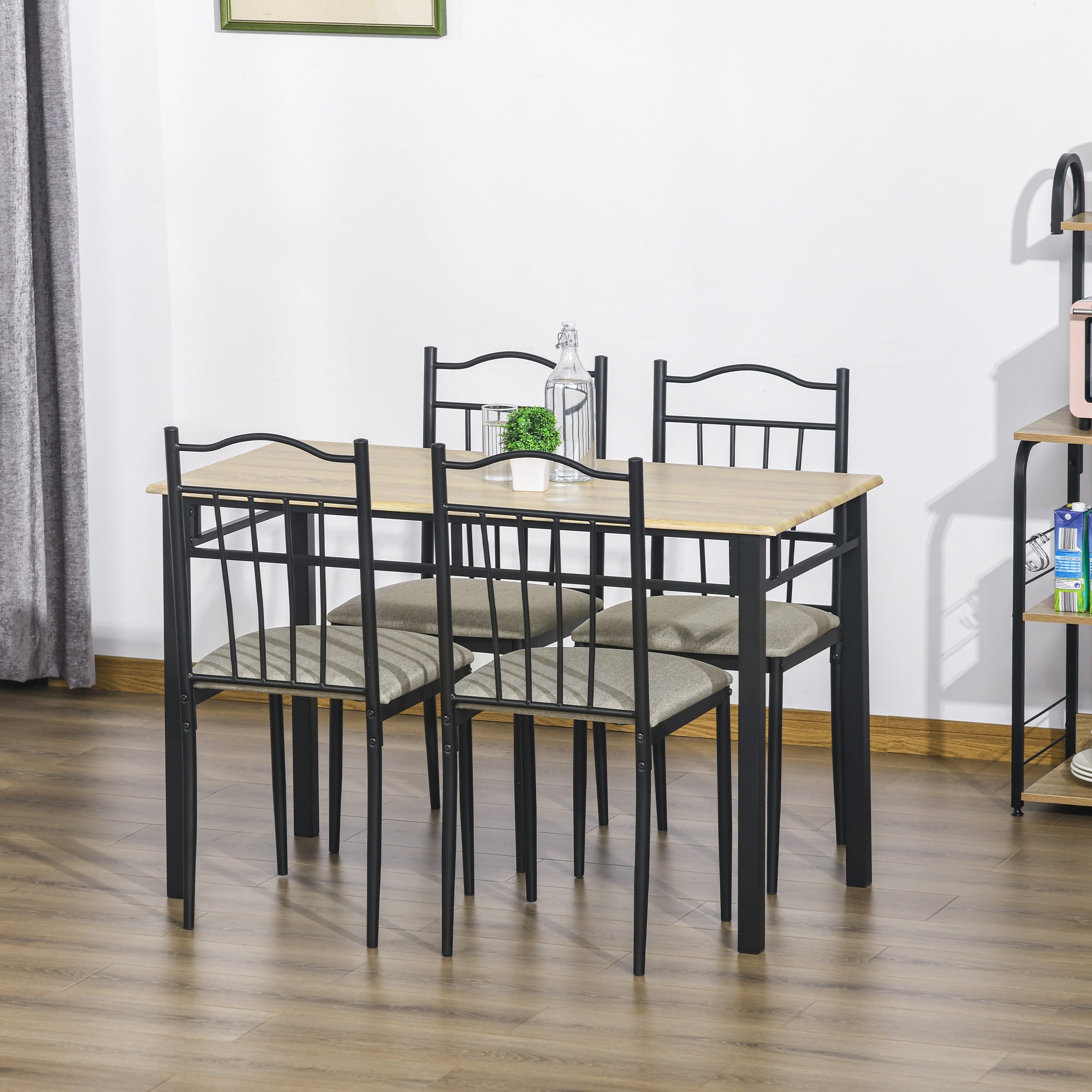 HOMCOM 5-Piece Dining Delight: Wood Color Table, 4 Cushioned Chairs with Metal Legs, Modern Home Kitchen Set