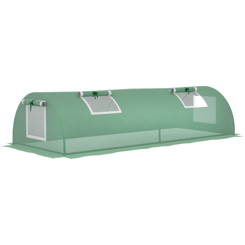 Portable Mini Greenhouse, Tunnel Growing Tent with 5 Mesh Windows and Steel Frame, 7' x 3' x 2', Green