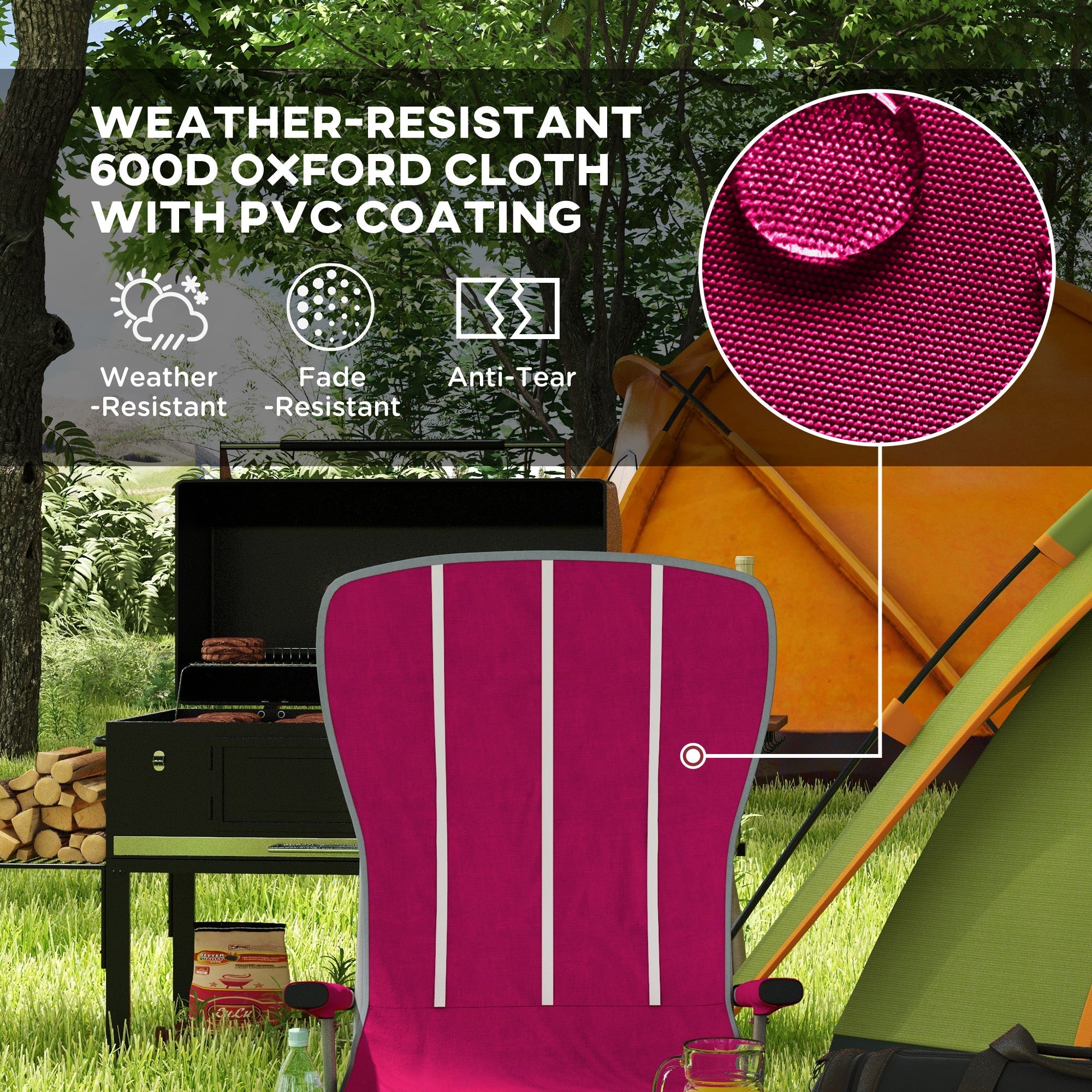 Outsunny Portable Folding Chair for Camping, Compact Beach Chair with Storage Pocket & Cup Holder for Picnic, Hiking