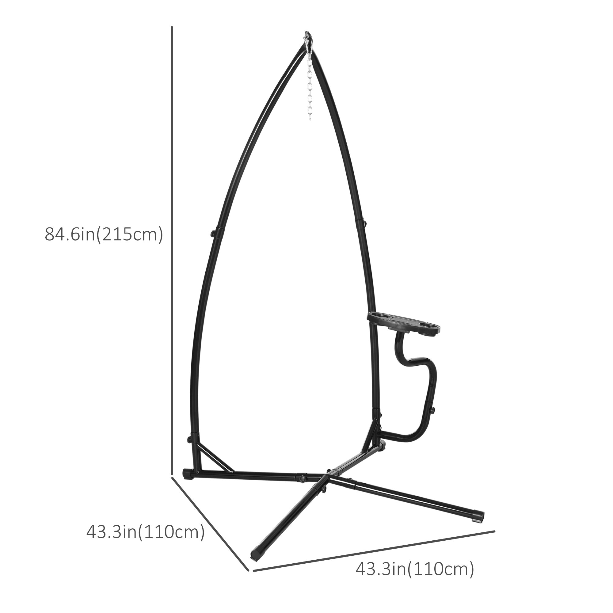 Outsunny Hammock Chair Metal C-Stand - Durable Stand Only for Hanging Chairs, Includes Tray, Ideal for Indoor/Outdoor Use, Black