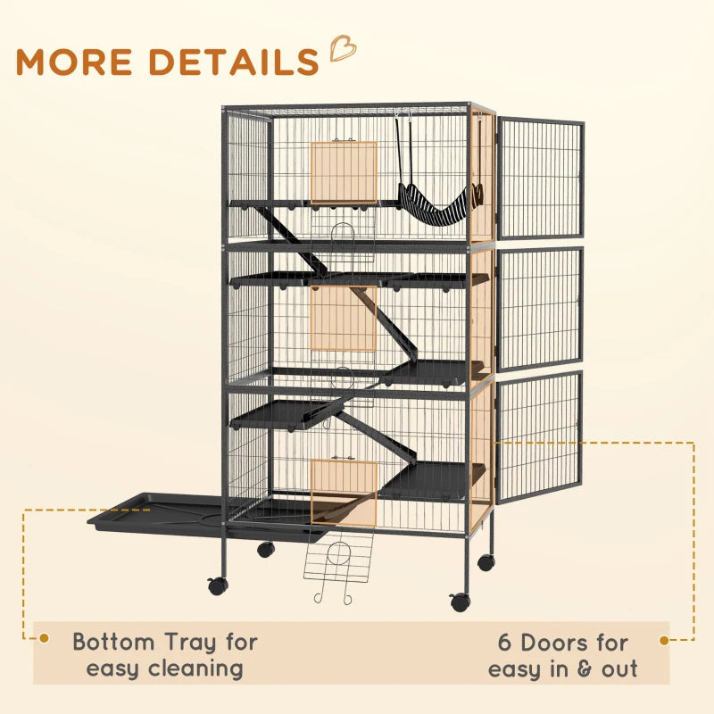 6-Tier Rolling Small Animal Cage, Deluxe Rabbit Cage, Ferret Cage for Mink Chinchilla Kitten Rabbit Charcoal Grey