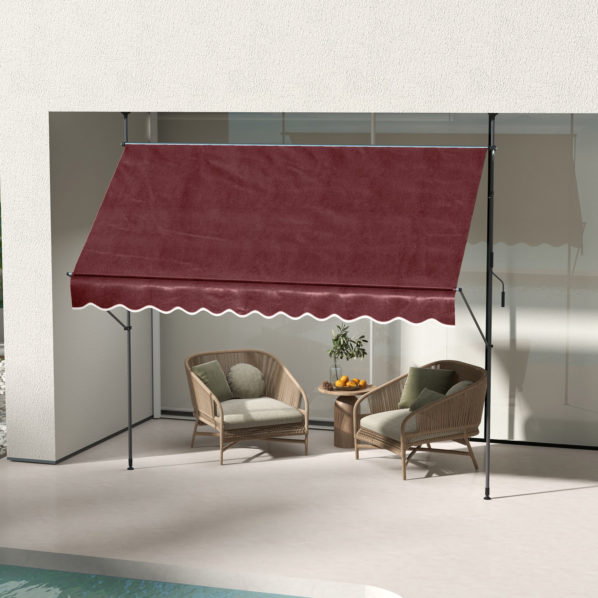 Outsunny Shade Perfection: Freestanding 10'x4' Manual Retractable Patio Awning, Non-Screw UV Protection Window Door Sunshade, Wine Red
