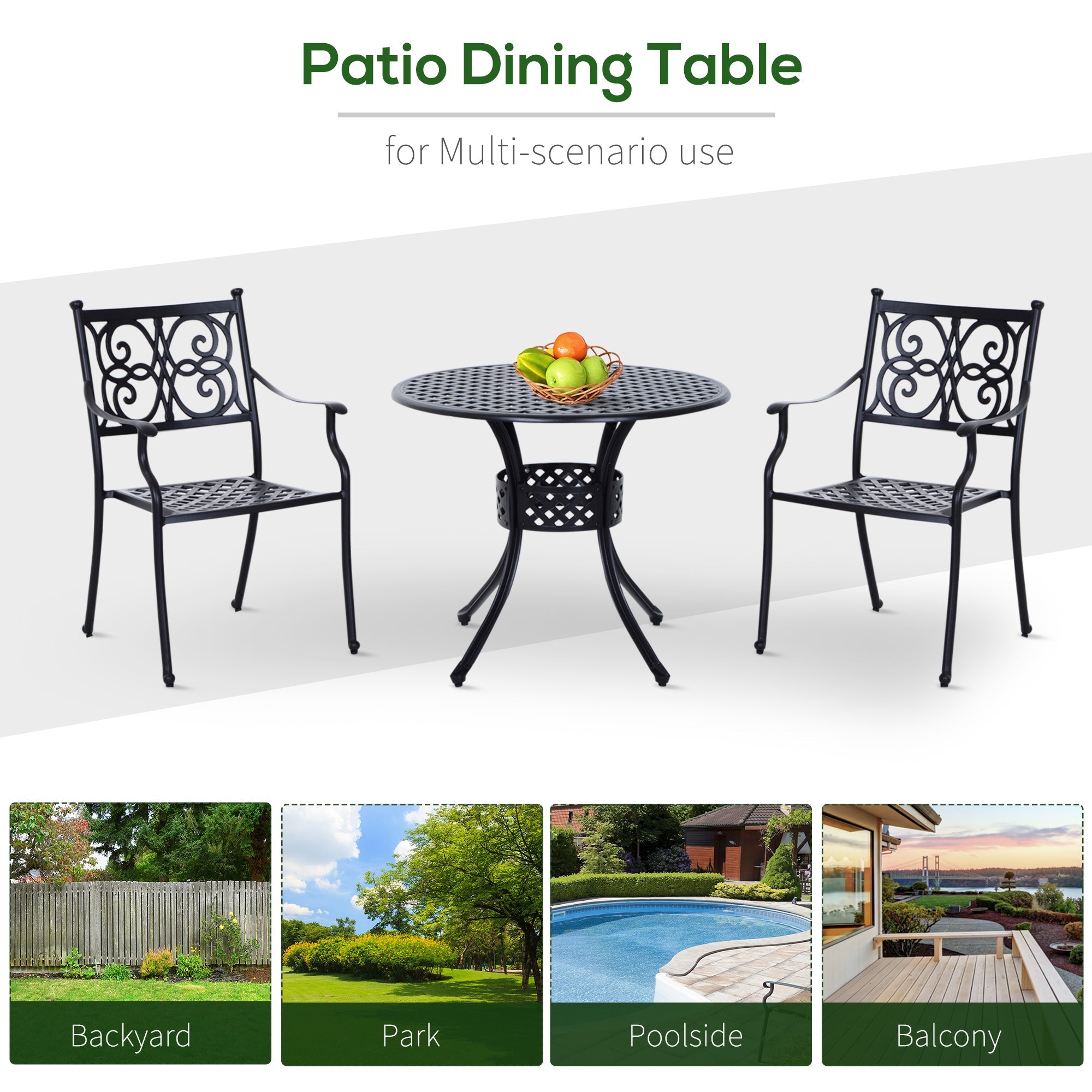 Outsunny Cast Aluminum Bistro Dining Table 33" Round with Umbrella Hole Outdoor Patio Garden Furniture Black