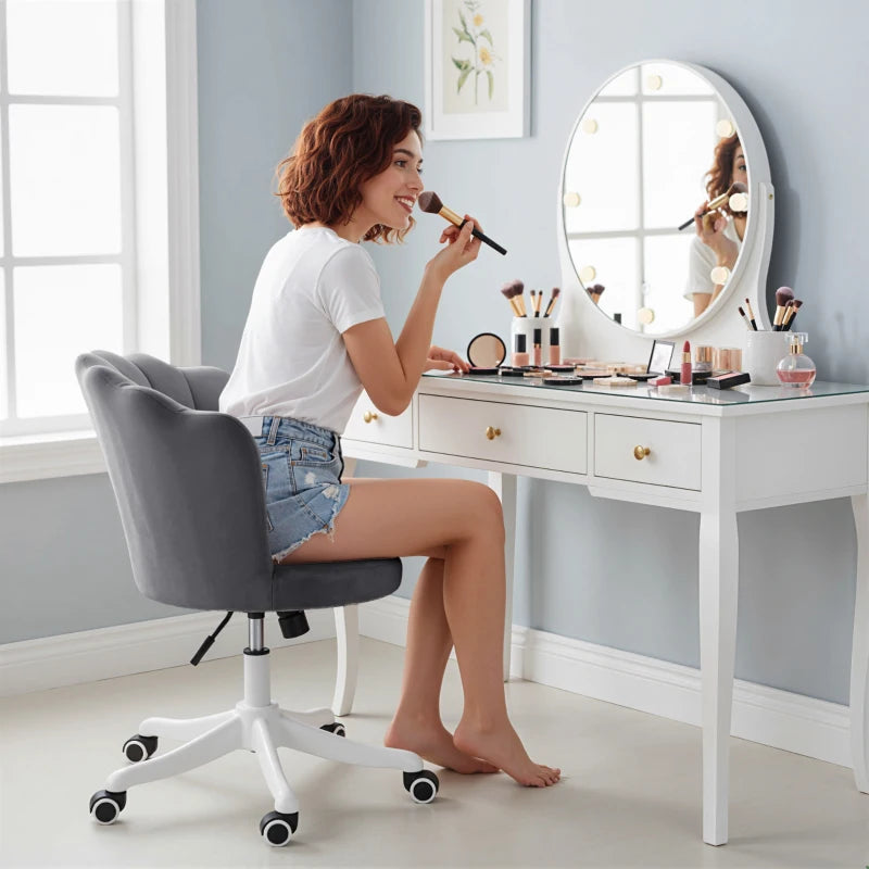 Office Chair, Armless Swivel Desk Chair with Adjustable Height, Backrest, Tilt Function for Office, Vanity, Grey