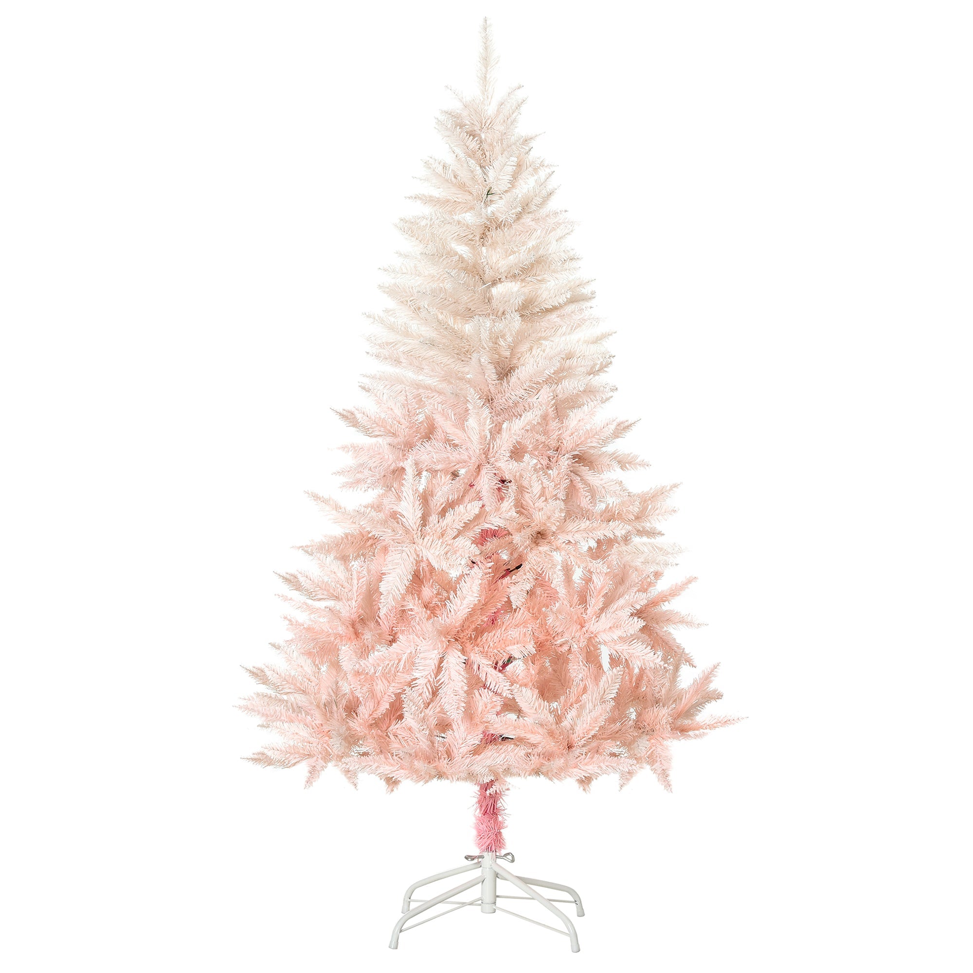 HOMCOM 6ft Elegant Artificial Christmas Tree, White and Pink with Metal Stand, Hassle-Free Automatic Open