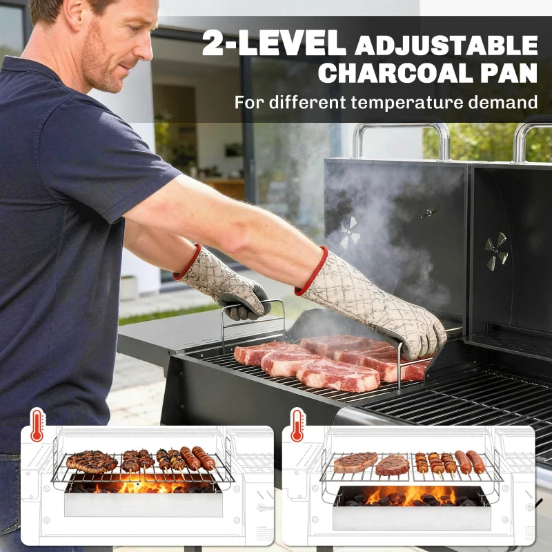 Outsunny Dual Fuel BBQ Grill, Charcoal and 2+1 Gas Burner Barbecue Grill with Wheels, Warming Rack, Black