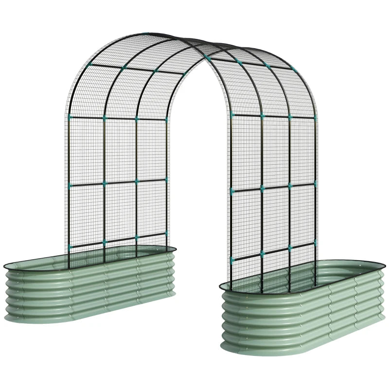 Galvanized Raised Garden Beds with Arch Trellis, Metal Planter Box with Climbing Net, Rubber Strap Edging, Open Bottom