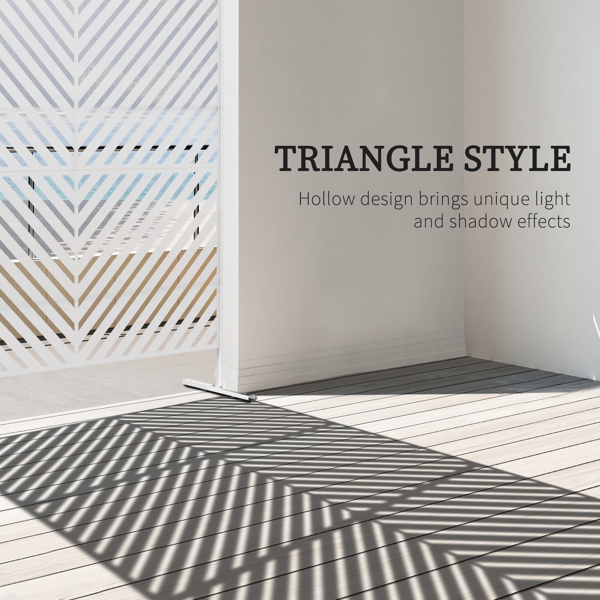 Outsunny 6.5FT Decorative Outdoor Divider, Metal Privacy Screen with Stand, Triangle Style, White