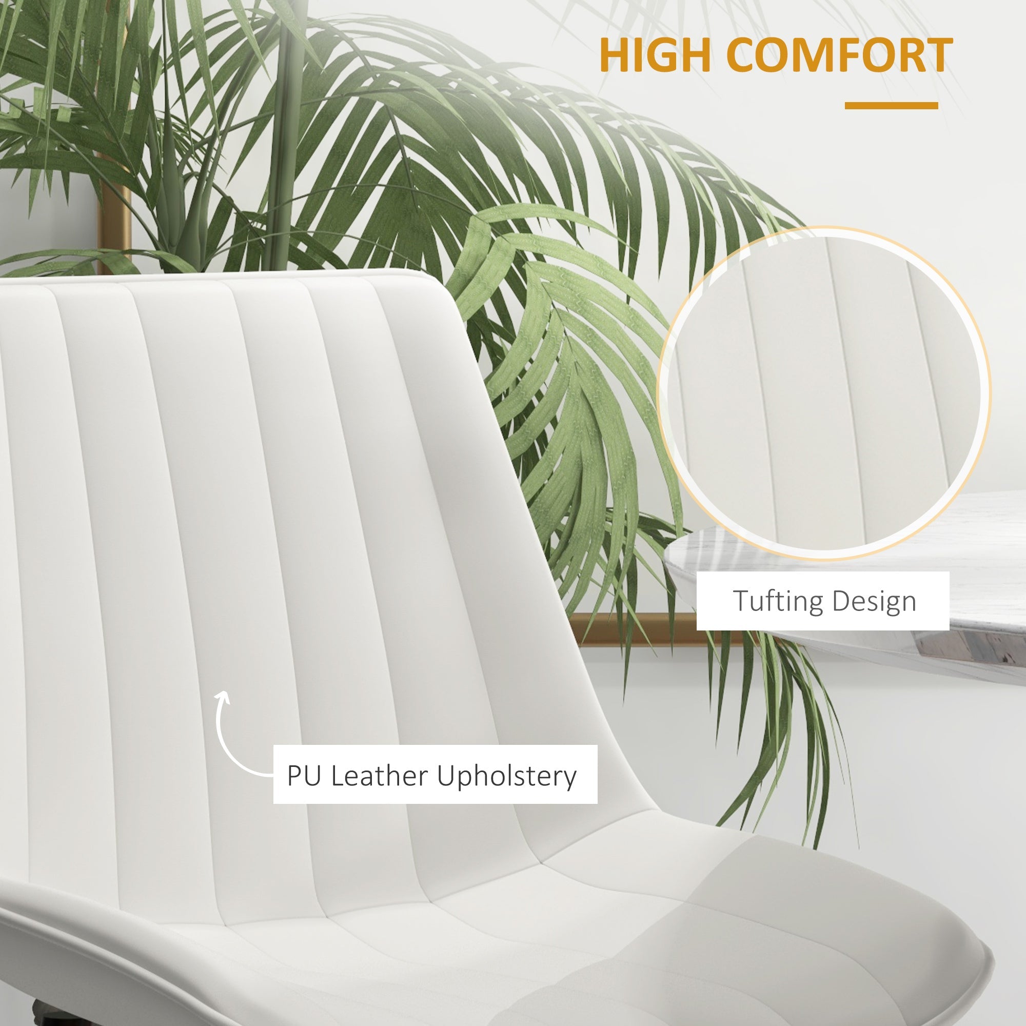 HOMCOM Dining Chair Pair: Modern PU Leather Upholstered, Steel Legs, Kitchen Chairs, Cream Hue for Living Room, Bedroom