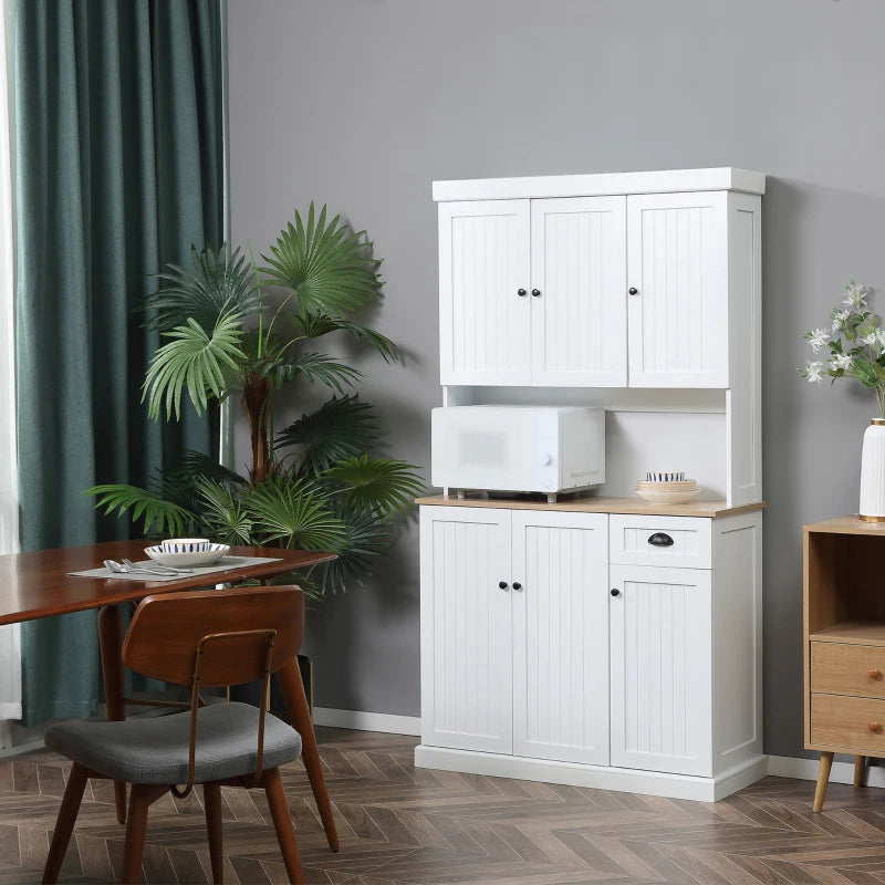 71" Kitchen Pantry Buffet with Hutch Storage Cabinet Microwave Oven Stand with Drawer, White, Oak