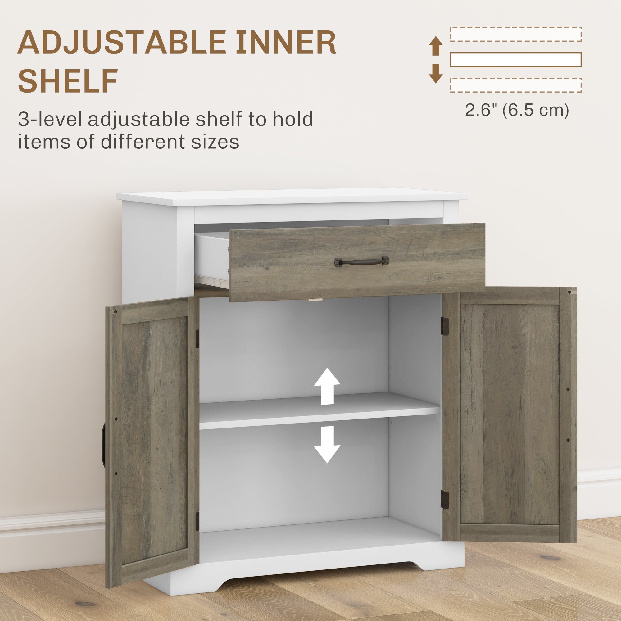 HOMCOM Sideboard Buffet Cabinet, Storage Cabinet with Drawer, Double Doors and Adjustable Shelf, White