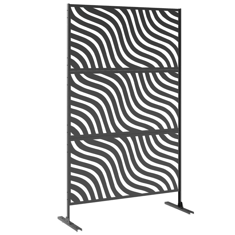 Metal Outdoor Privacy Screen, Freestanding Outdoor Divider with Stand, 78" x 48", Black