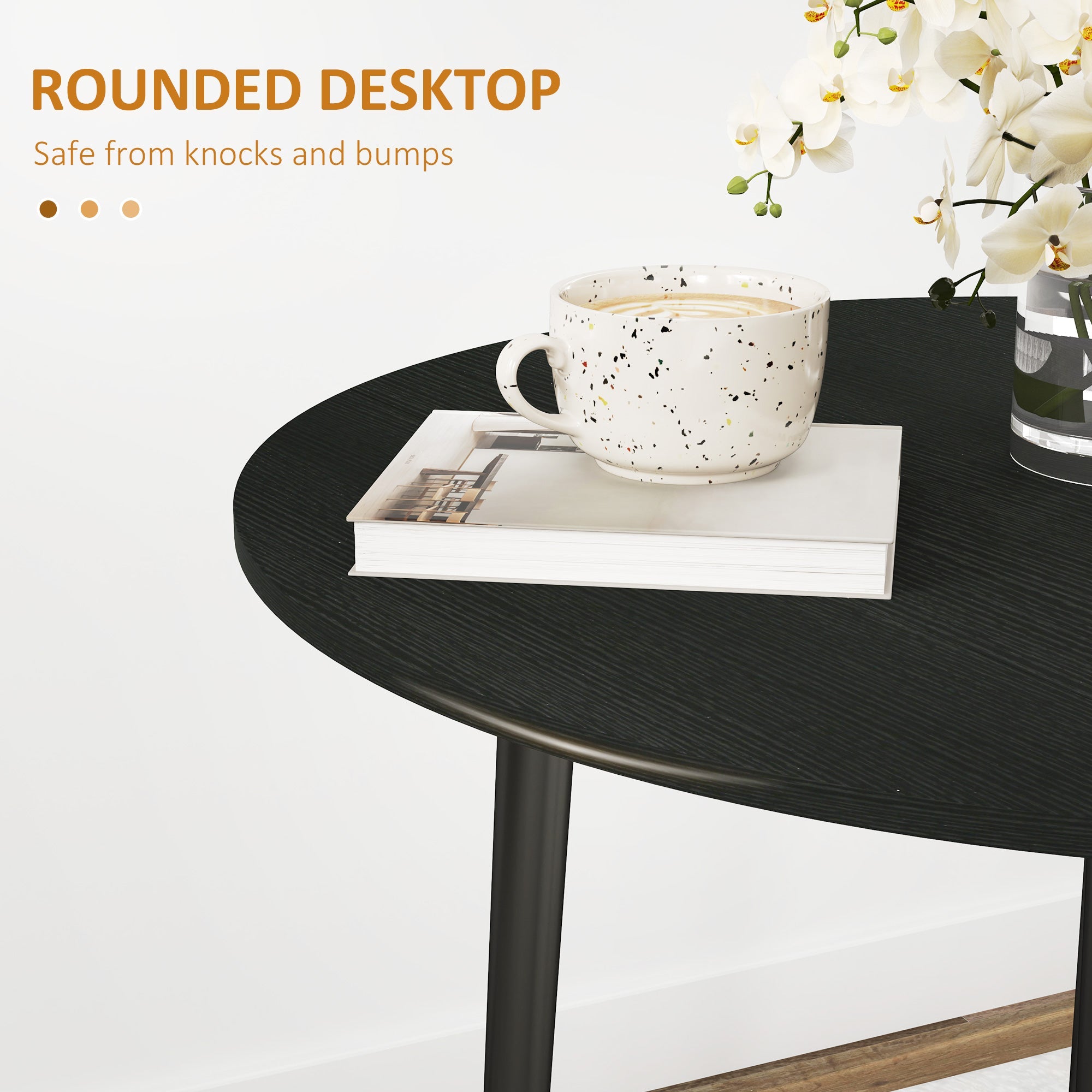 HOMCOM Folding Round Drop Leaf Dining Table 4 Seater Adjustable Length Wood Legs for Small Spaces Distressed Black