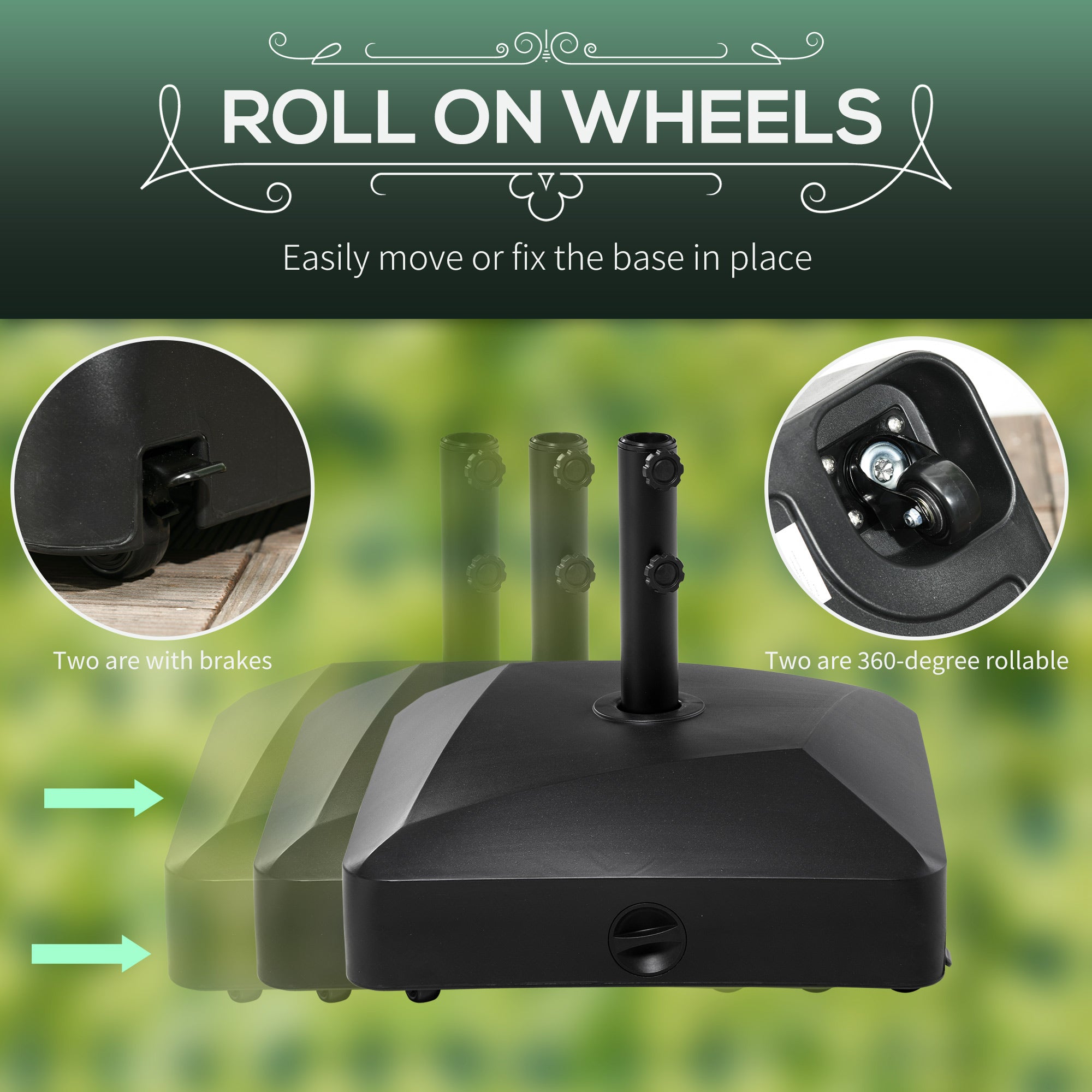 Outsunny 132lb Patio Umbrella Base with Wheels: Heavy Duty Outdoor Market Stand for Garden & Backyard, Black