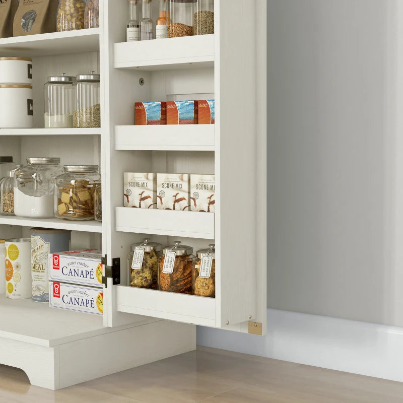 Farmhouse Kitchen Pantry Storage Cabinet, Kitchen Pantry Cabinet with Doors and Adjustable Shelves, Cream White