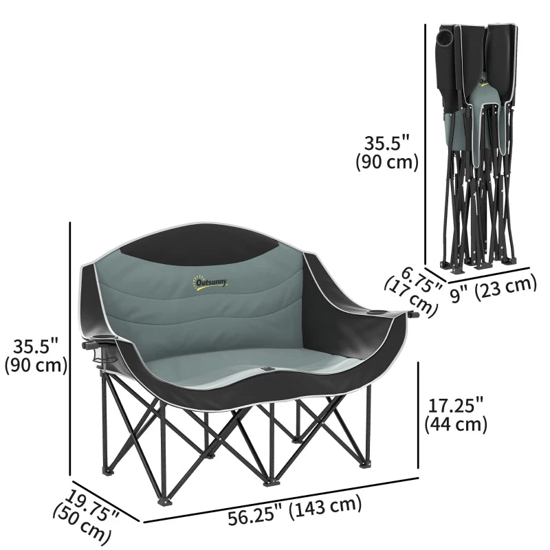 Portable Camp Chair, Double Camping Chair with Cup Holders and Carry Bag, Support 551 lbs, Black