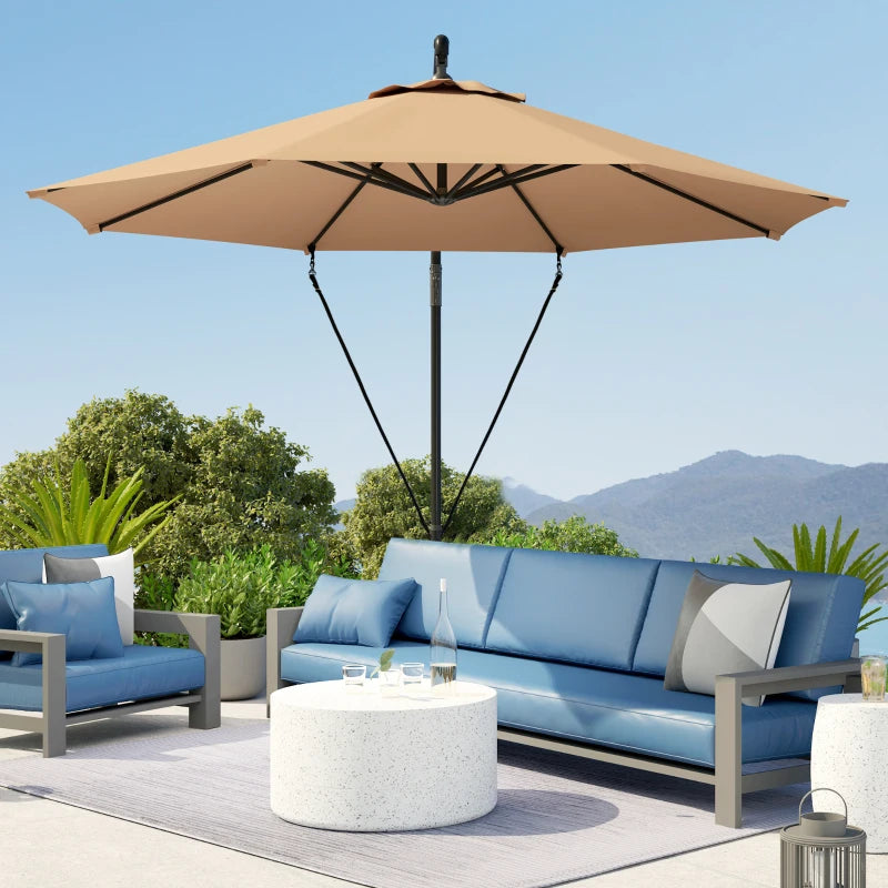9.5' Cantilever Umbrella with Wind Protection Strap and Cover, Hanging Umbrella with Crank and Cross Base, Khaki