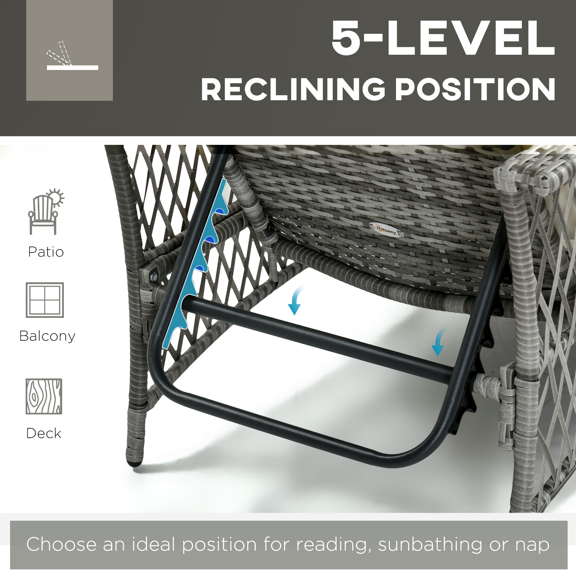 Outsunny Rattan Sun Lounger Set 2PC Deluxe Outdoor Recliner PE Wicker Patio Garden Chaise Cream White