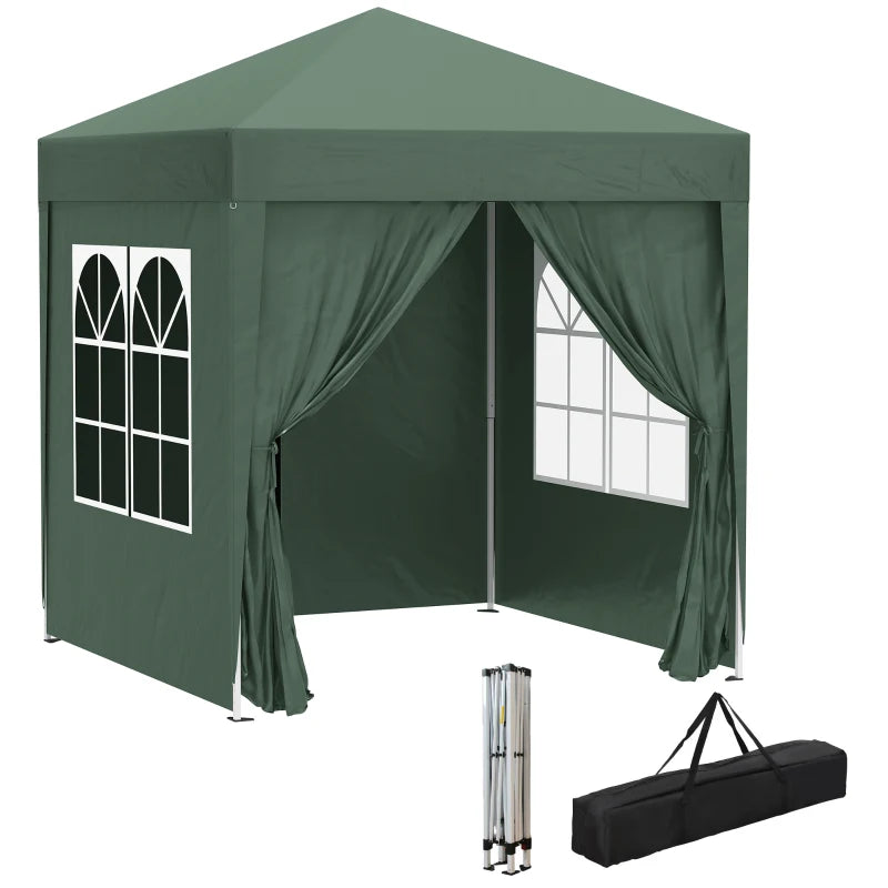 6.6'x6.6' Pop Up Canopy Tent with Sidewalls, Instant Sun Shelter Camping Gazebo with Carry Bag, Dark Green