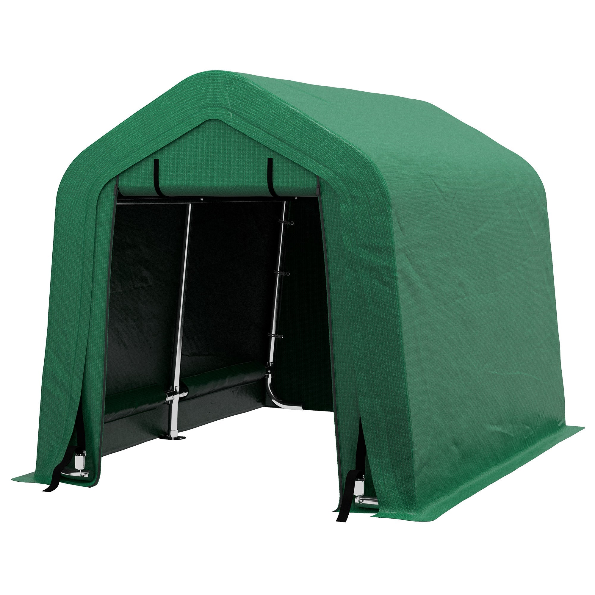 Outsunny 8x6 Carport with Roll-up Door Green Outdoor Carport Tent with Steel Frame for Motorcycle & Car