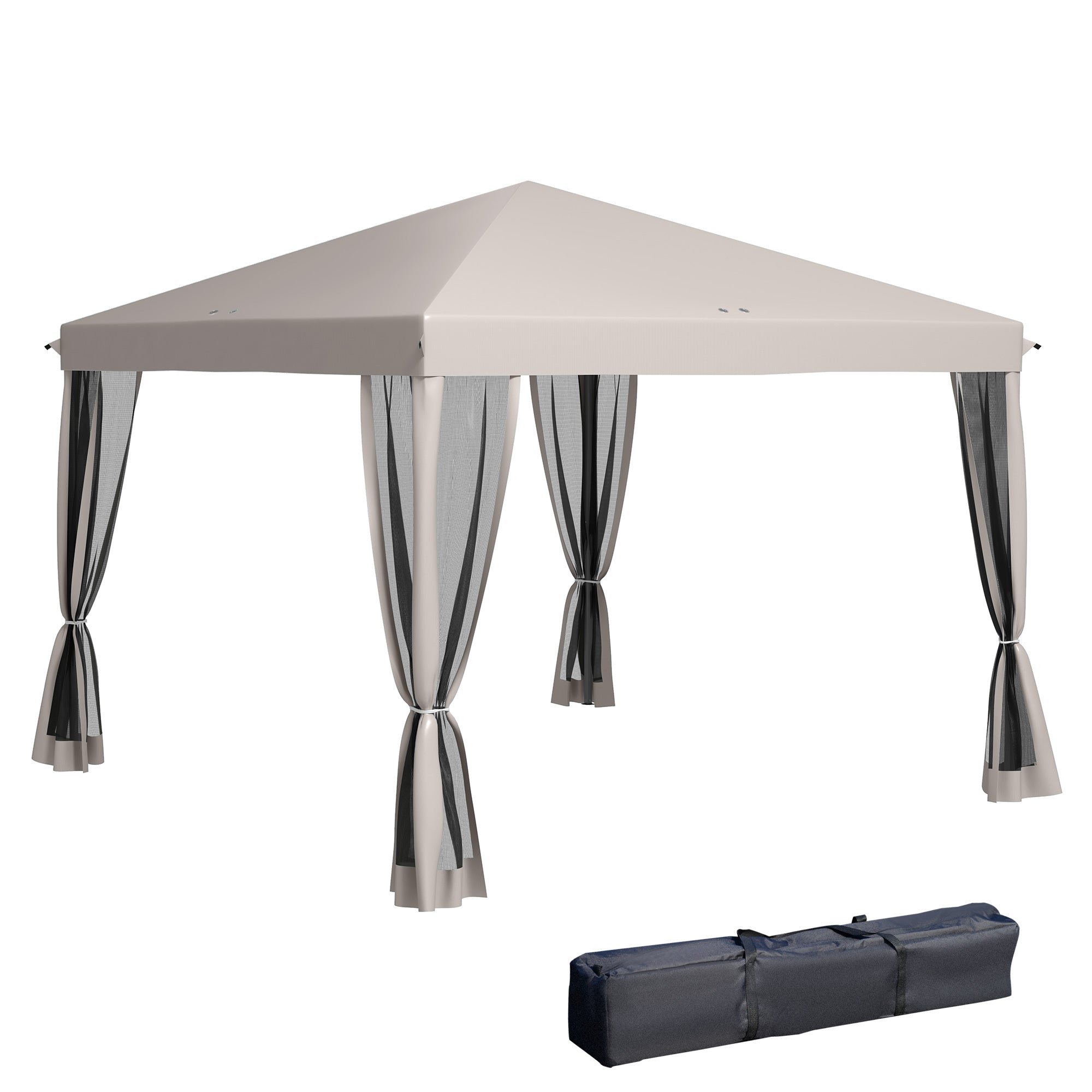 Outsunny 10' x 10' Pop Up Canopy Tent Gazebo with Removable Mesh Sidewall Netting, Carry Bag for Backyard Patio Outdoor, Beige