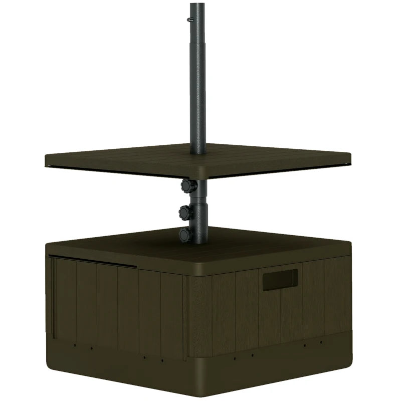Patio Umbrella Weighted Base with Table Tray, Heavy Duty Umbrella Base with Wheels Handles, Brown
