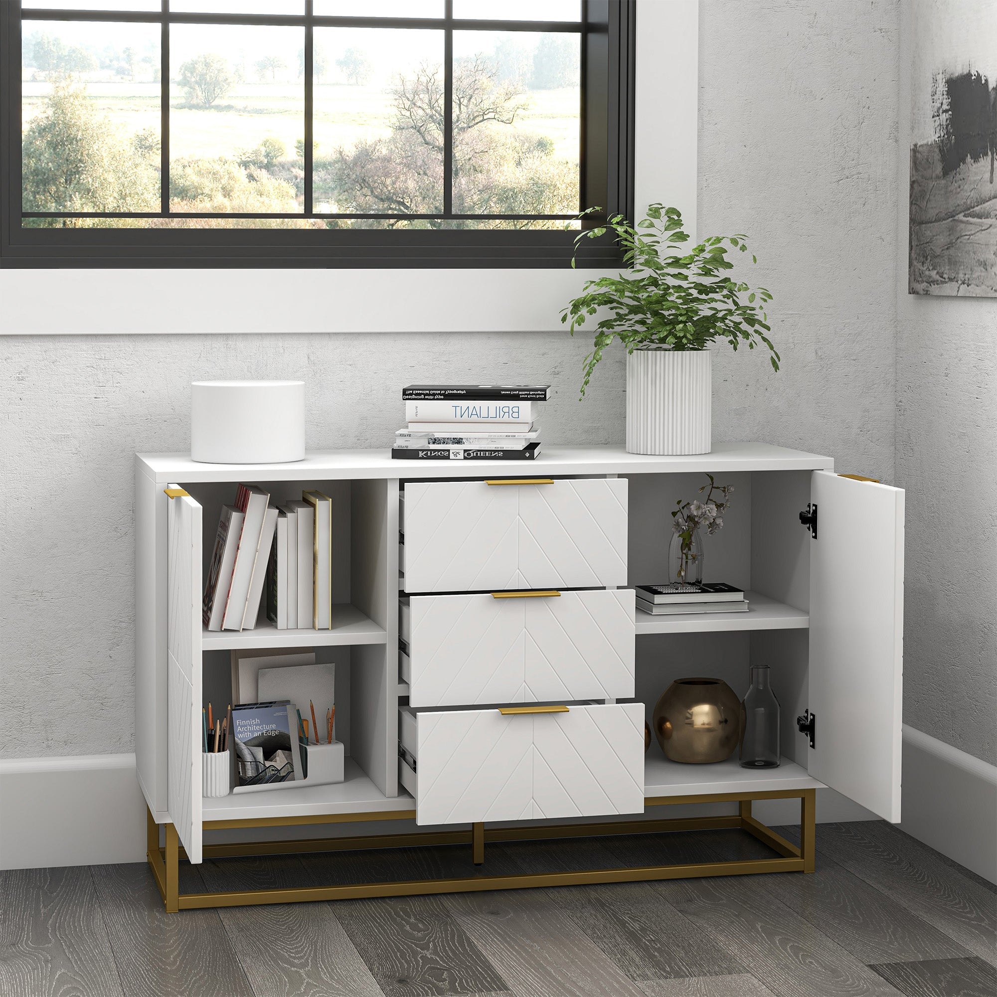 HOMCOM Contemporary Chic: 3-Drawer Storage Sideboard with Metal Handles, Freestanding Dresser for Dining Room