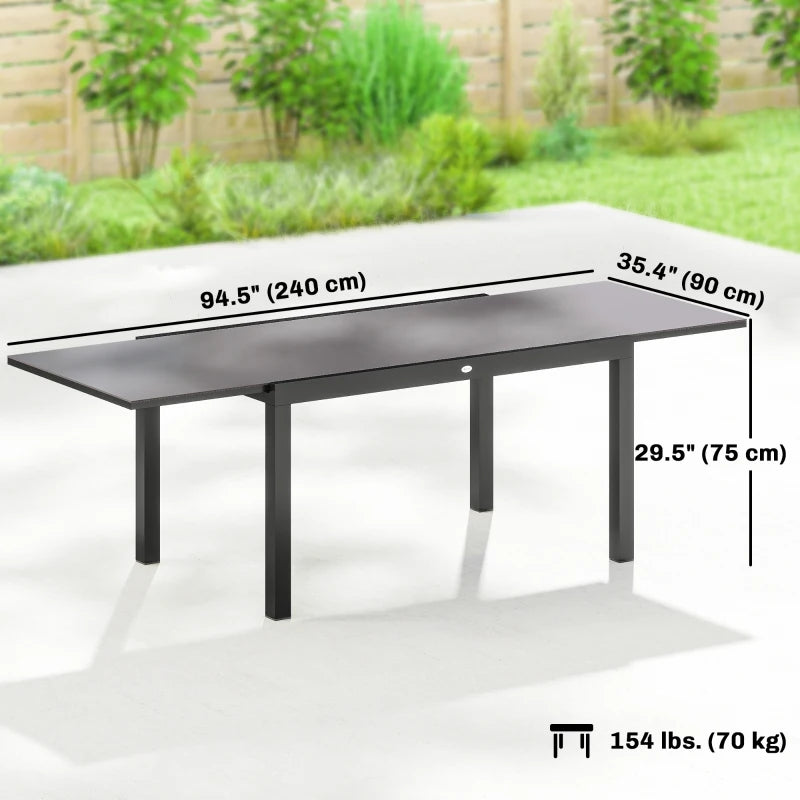 Expandable Outdoor Dining Table, 55"-95" Patio Table with Tempered Glass Top and Aluminum Frame, Black
