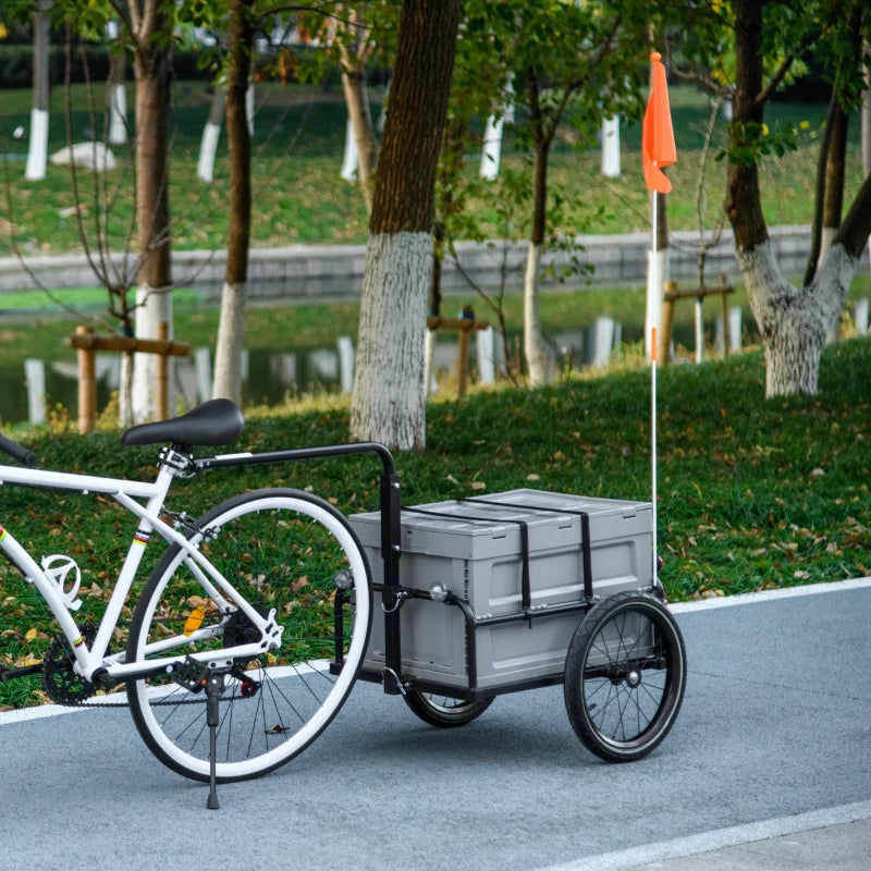 Aosom Steel Trailer for Bike, Bicycle Cargo Trailer with Foldable Storage Box and Safe Reflectors, Max Load 88LBS, Grey