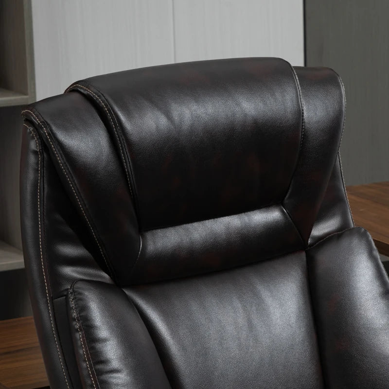 PU Leather Executive Office Chair with High Back, Adjustable Height and Swivel Wheels, 400LBS Capacity, Brown