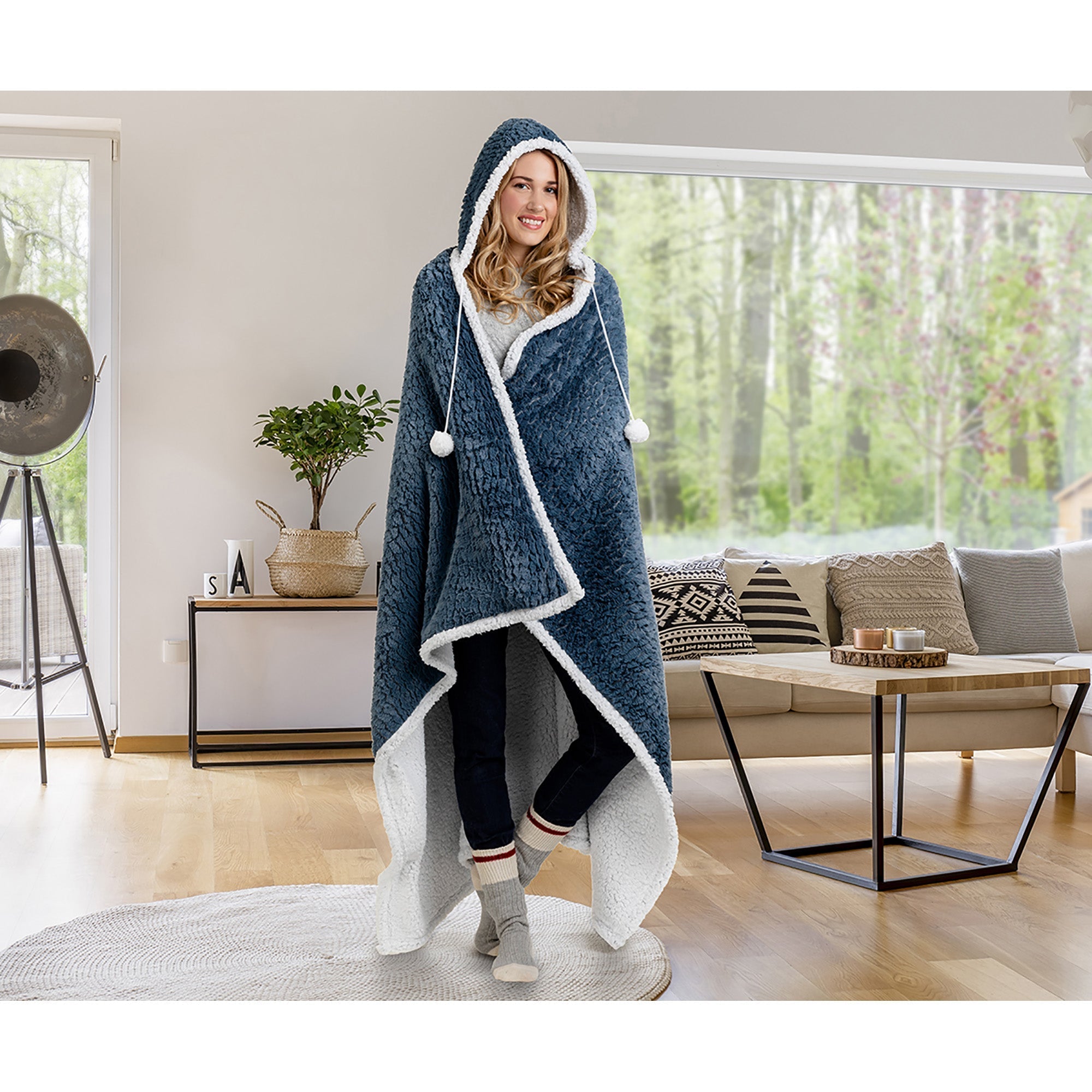 Super Soft Faux Fur Hooded Blanket Throw Home Decor Bedding 51X71 China Blue