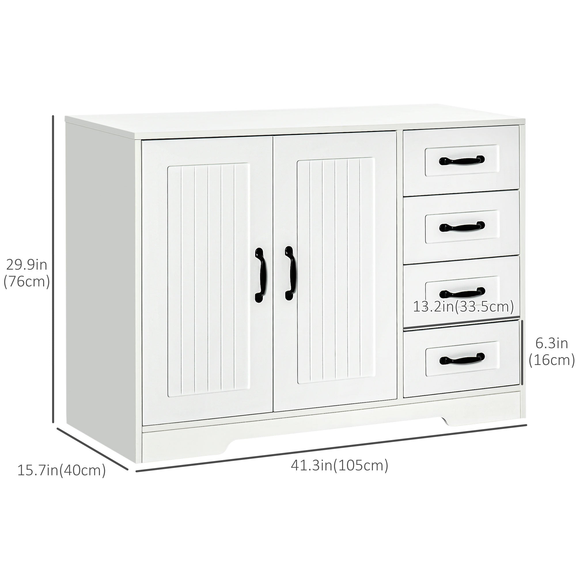 HOMCOM Modern Sideboard Storage Cabinet with Doors Cupboard and Drawers for Living Room Hallway Home Organization White