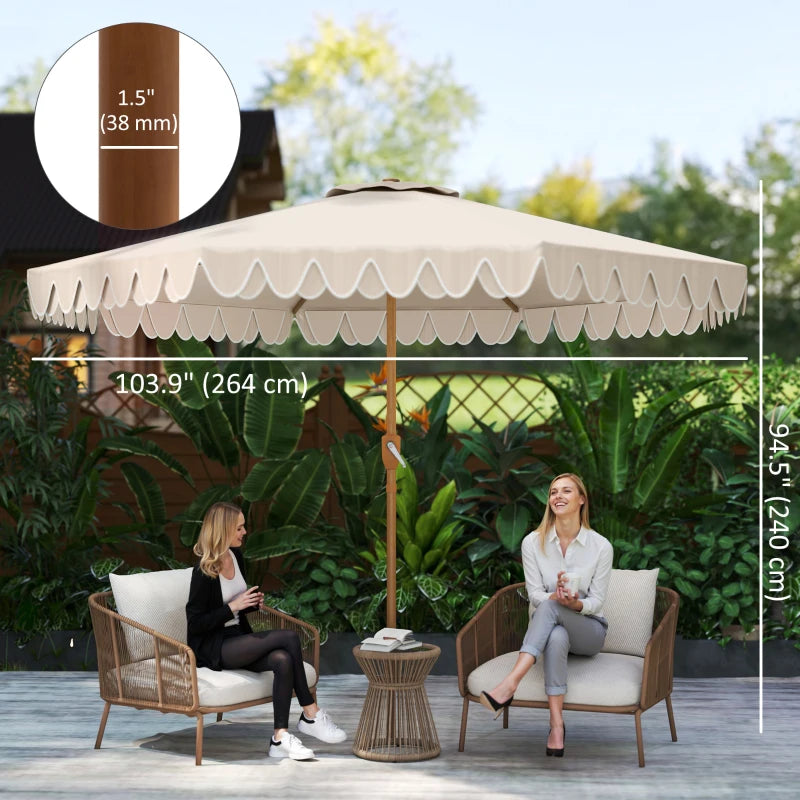 9 ft Patio Umbrella with Push Button Tilt and Crank, Double-ruffled Outdoor Market Table Umbrella Parasoll, Cream White