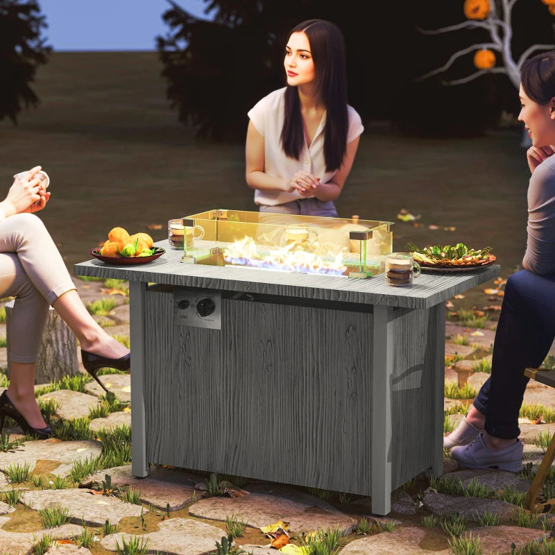 50,000 BTU Gas Fire Pit Table with Cover and Glass Screen, Grey