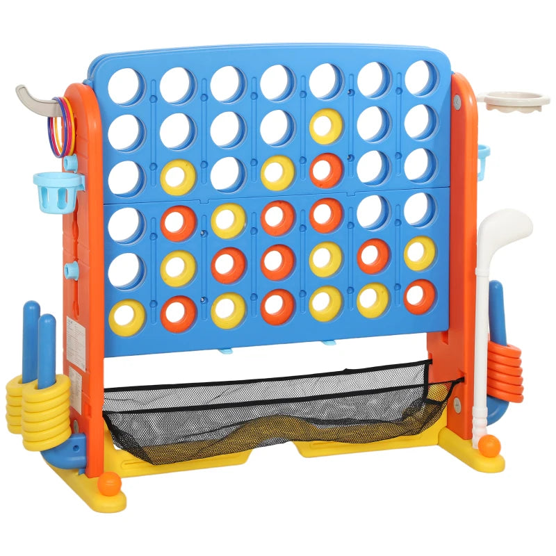 Qaba 4 in 1 Kids Jumbo Connect 4 Game Set with Basketball, Ring Toss, Golf, for Kids, Family, Indoor & Outdoor